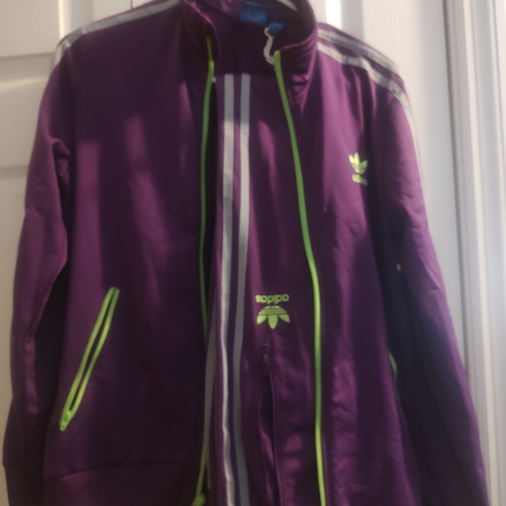 Adidas Kids Purple and Neon Green Track Jacket
